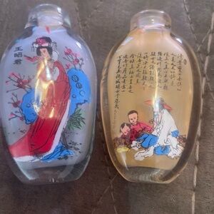 Pair of Hand-Painted Glass Snuff Bottles vintage